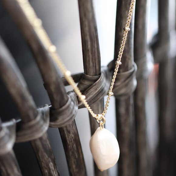 10K Gold Plated "Ethereal Pearl" Beaded Chain Necklace by Brightly&Lilian - Picture 8 of 11